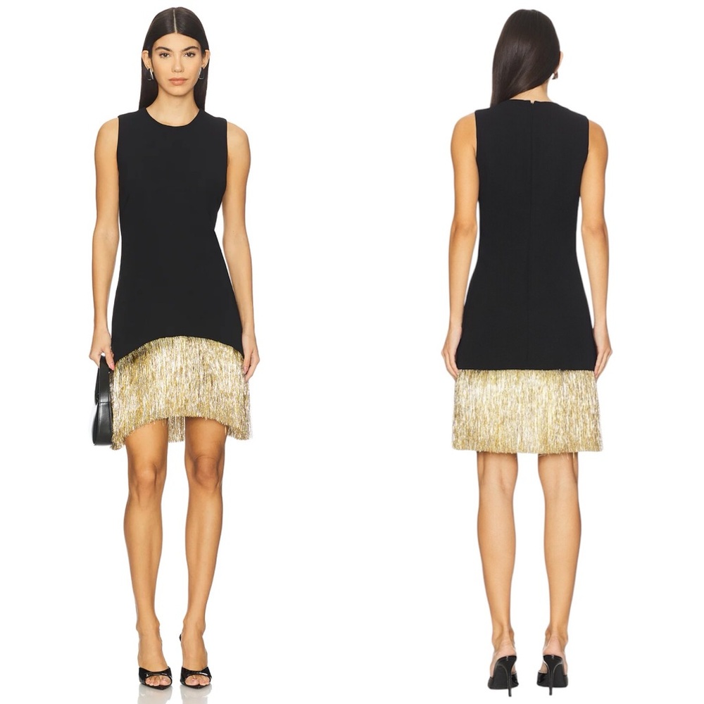 Simon Miller Bowie Fringe Mini Dress in Black Gold Silver Size Small NWT